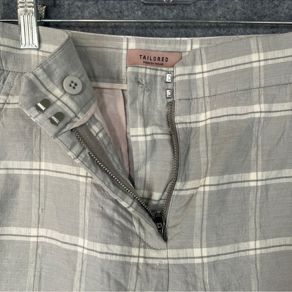TAILORED by REBECA TAYLOR Linen Blend Trouser Pant Grey White Plaid Size 2 - Picture 12 of 12